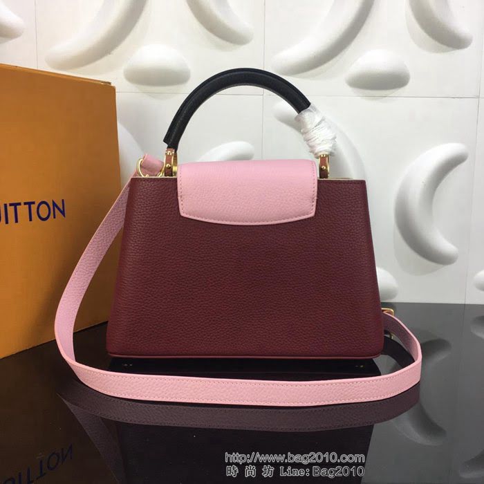 路易威登LV 頂級原單 M94517酒紅配粉 Capucines小號手袋 全粒面Taurillon皮革 經典時尚手提肩背斜挎包  YDH2361